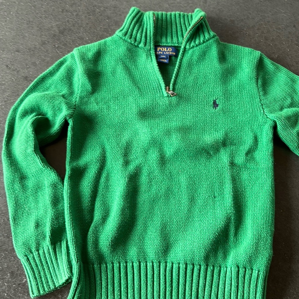 Ralph Lauren 3/4 zip cotton sweater, Kelly green size 8.